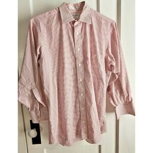 Vtg Burberry of London 90S dress shirt‎ USA made red white striped Men 15.5/33